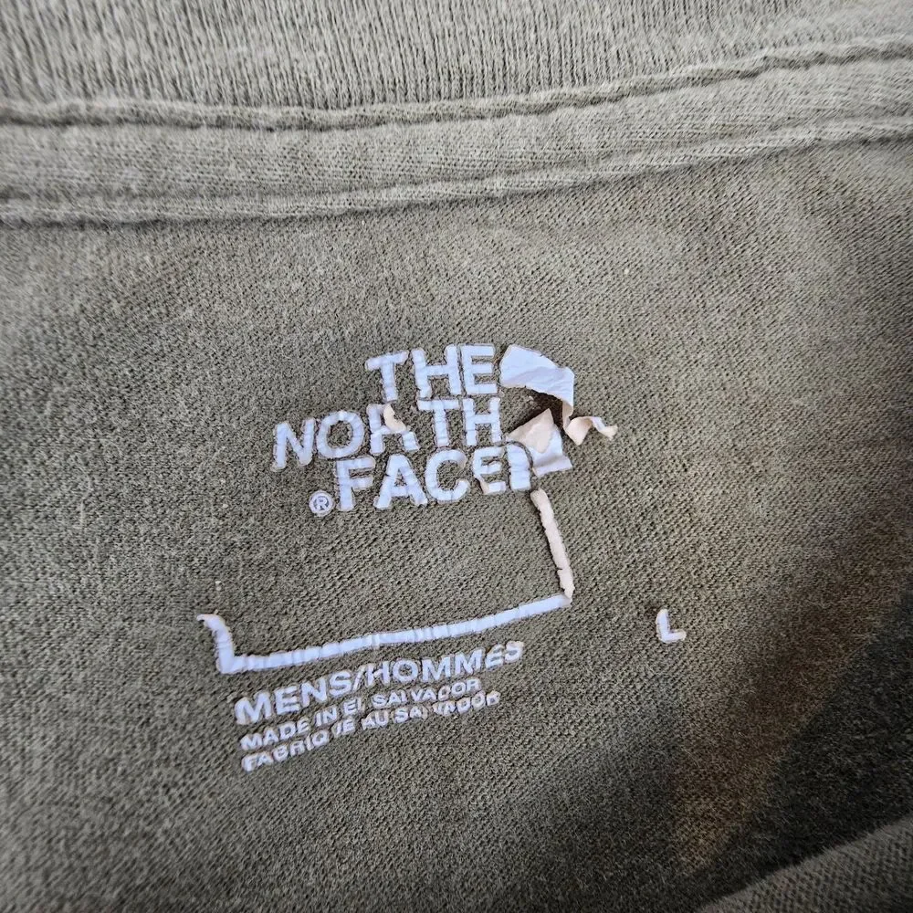 The North Face Mens Large Long Sleeve T Shirt Olive Green Logo Sleeve Graphic